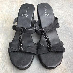 Bebe Ph8 sandal wedges with rhinestone details